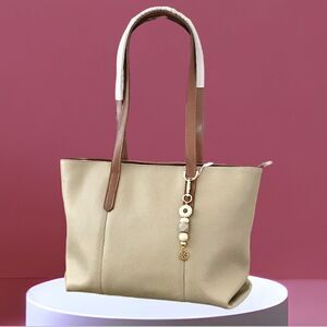 LEATHER TOTE HANDBAG SHOULDER BAG NEUTRAL COLOR